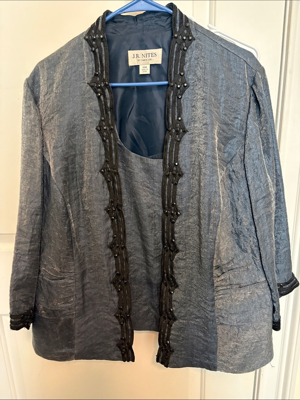 J.R. Nites Women’s Silver-Gray Embellished Open-Front Blouse Jacket
